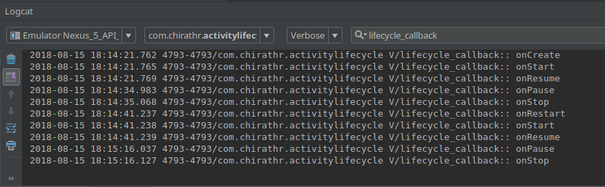 life cylce callback logcat